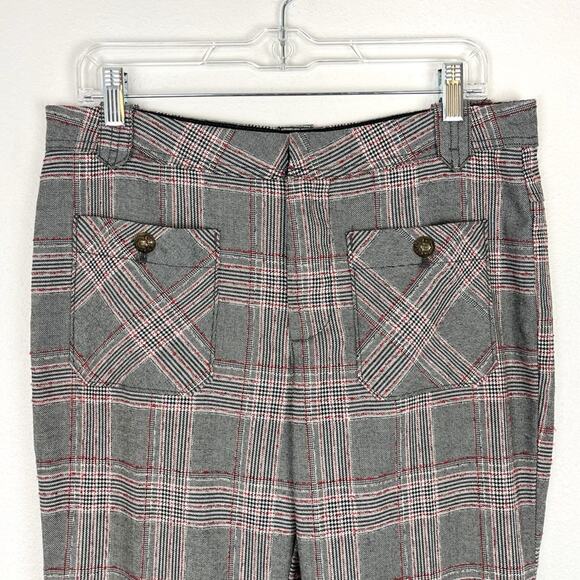 Free People Wide Leg Plaid Pants Preppy Dark Academia Oversized Gray Red Size 8 - Picture 5 of 9